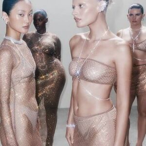 SKIMS X SWAROVSKI gold stretch net bandeau